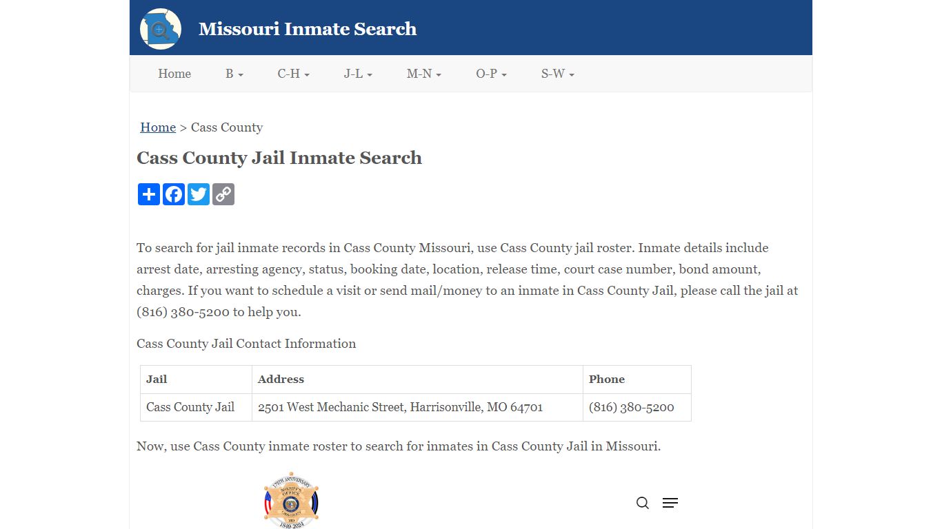 Cass County Jail Inmate Search