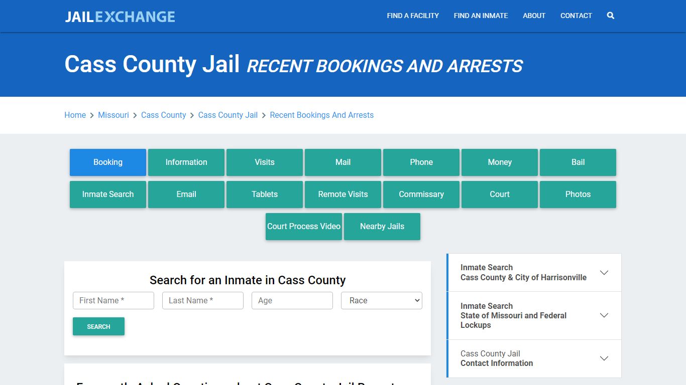 Cass County Jail MO Recent Arrests and Bookings - Jail Exchange